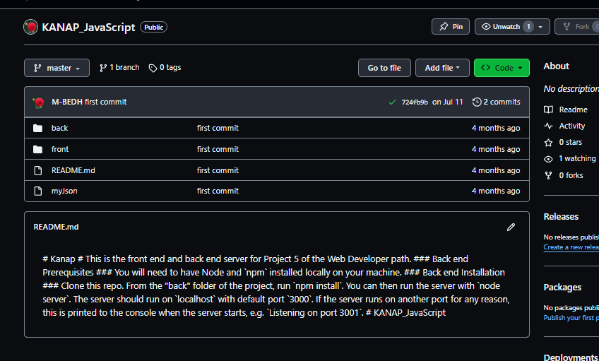 image code backend projet Kanap